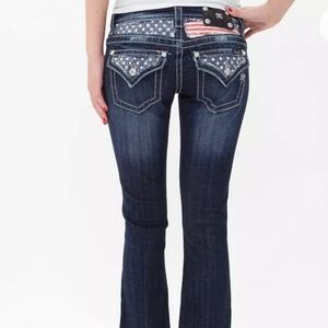 Miss Me American Flag July 4th Dark Wash Signature Boot Sequin Jeans Size 28